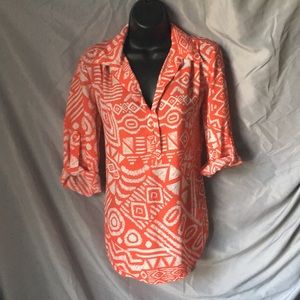 Coral and white Aztec print blouse